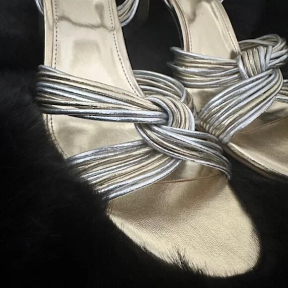 ✨ J.Crew Metallic Gold & Silver Strappy Heels - Size 10 - - Picture 2 of 9